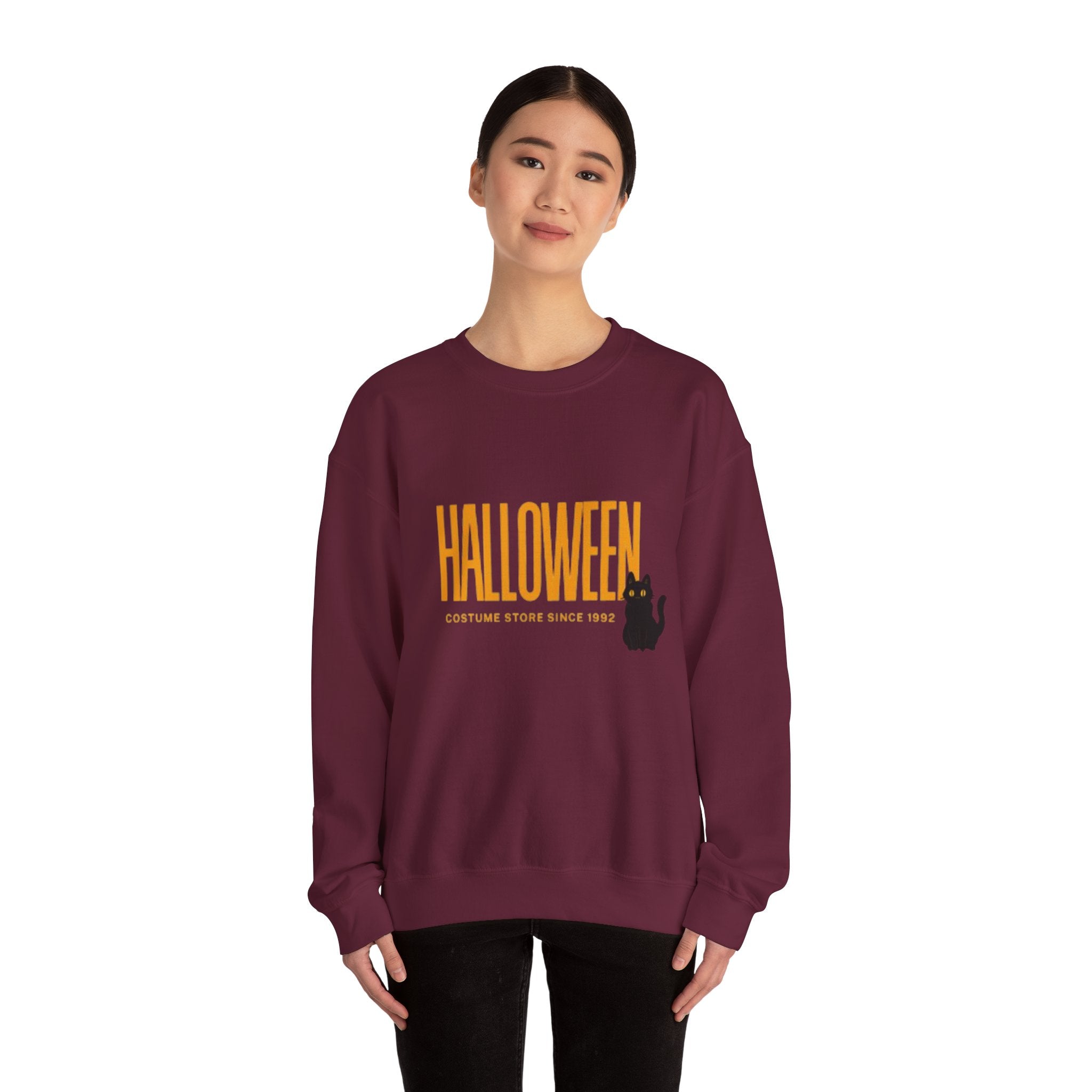 Halloween Cat Crewneck Sweatshirt, Unisex Fall Apparel, Cozy Halloween Sweater, Spooky Gift, October Fashion