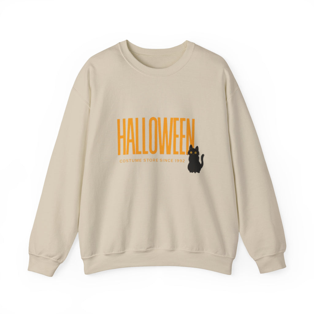 Halloween Cat Crewneck Sweatshirt, Unisex Fall Apparel, Cozy Halloween Sweater, Spooky Gift, October Fashion