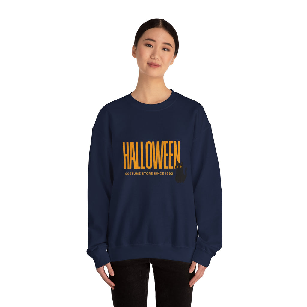 Halloween Cat Crewneck Sweatshirt, Unisex Fall Apparel, Cozy Halloween Sweater, Spooky Gift, October Fashion