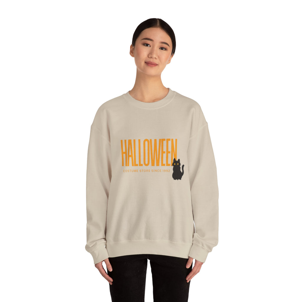 Halloween Cat Crewneck Sweatshirt, Unisex Fall Apparel, Cozy Halloween Sweater, Spooky Gift, October Fashion