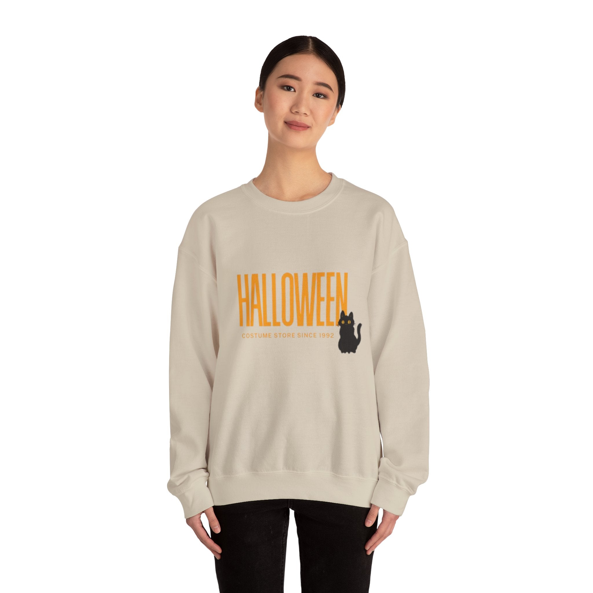Halloween Cat Crewneck Sweatshirt, Unisex Fall Apparel, Cozy Halloween Sweater, Spooky Gift, October Fashion