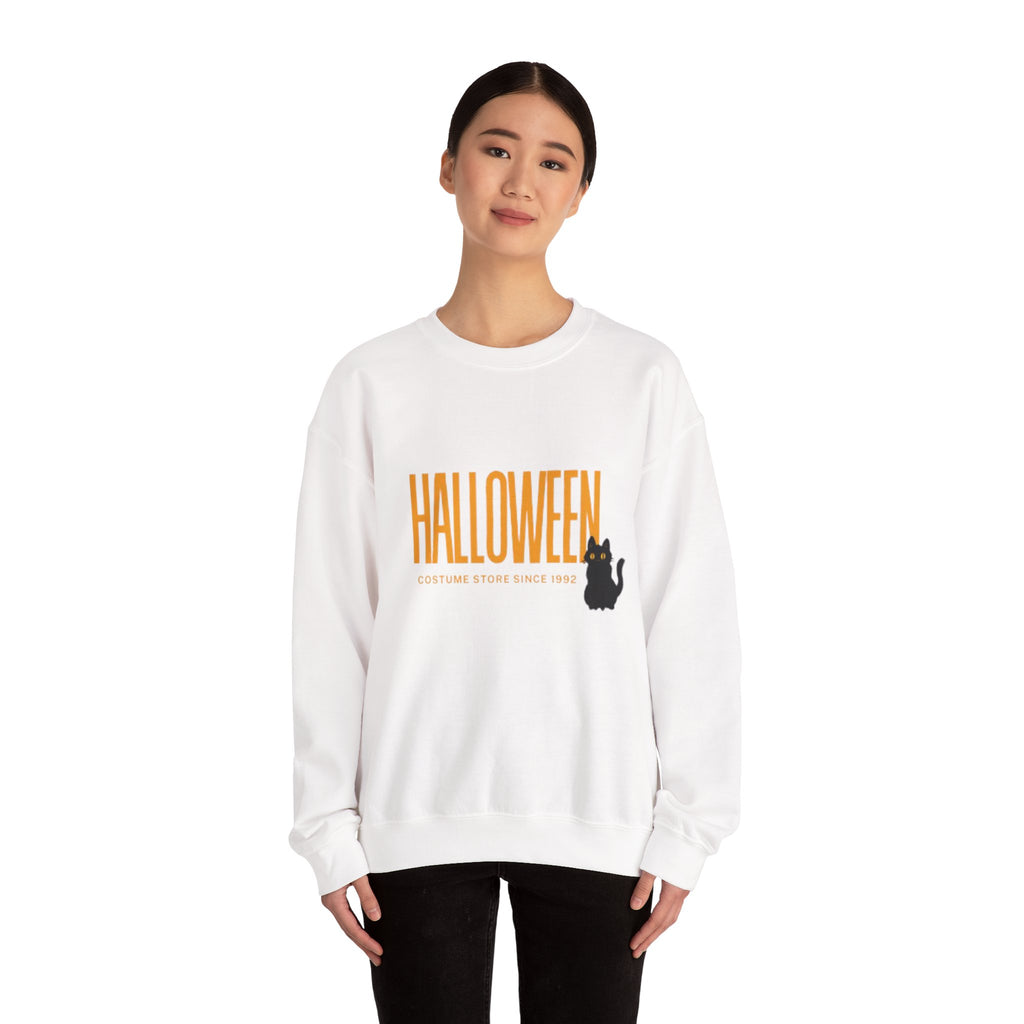 Halloween Cat Crewneck Sweatshirt, Unisex Fall Apparel, Cozy Halloween Sweater, Spooky Gift, October Fashion