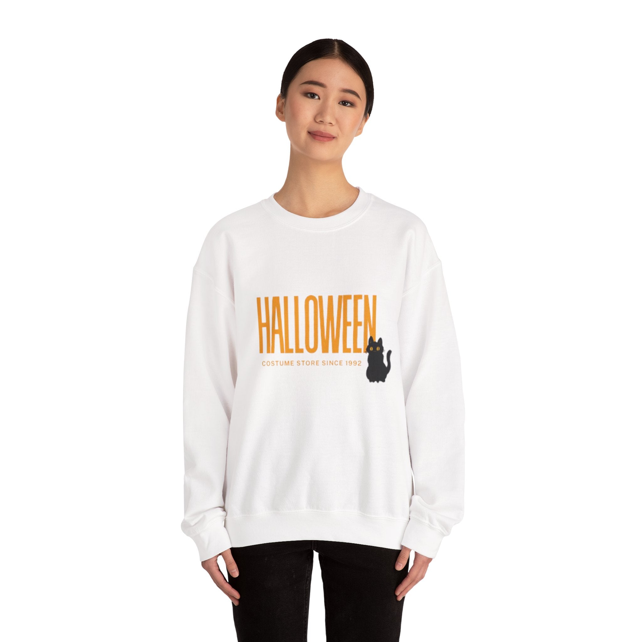 Halloween Cat Crewneck Sweatshirt, Unisex Fall Apparel, Cozy Halloween Sweater, Spooky Gift, October Fashion