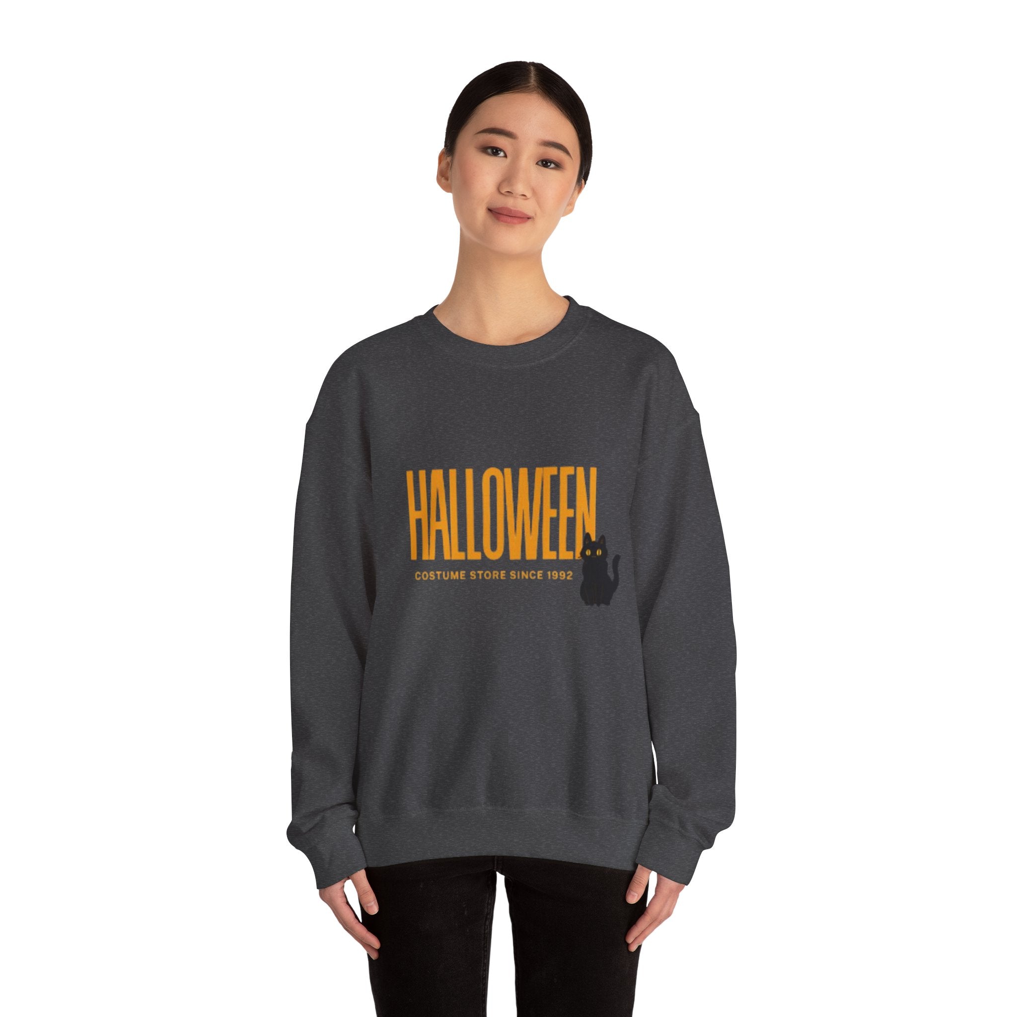 Halloween Cat Crewneck Sweatshirt, Unisex Fall Apparel, Cozy Halloween Sweater, Spooky Gift, October Fashion