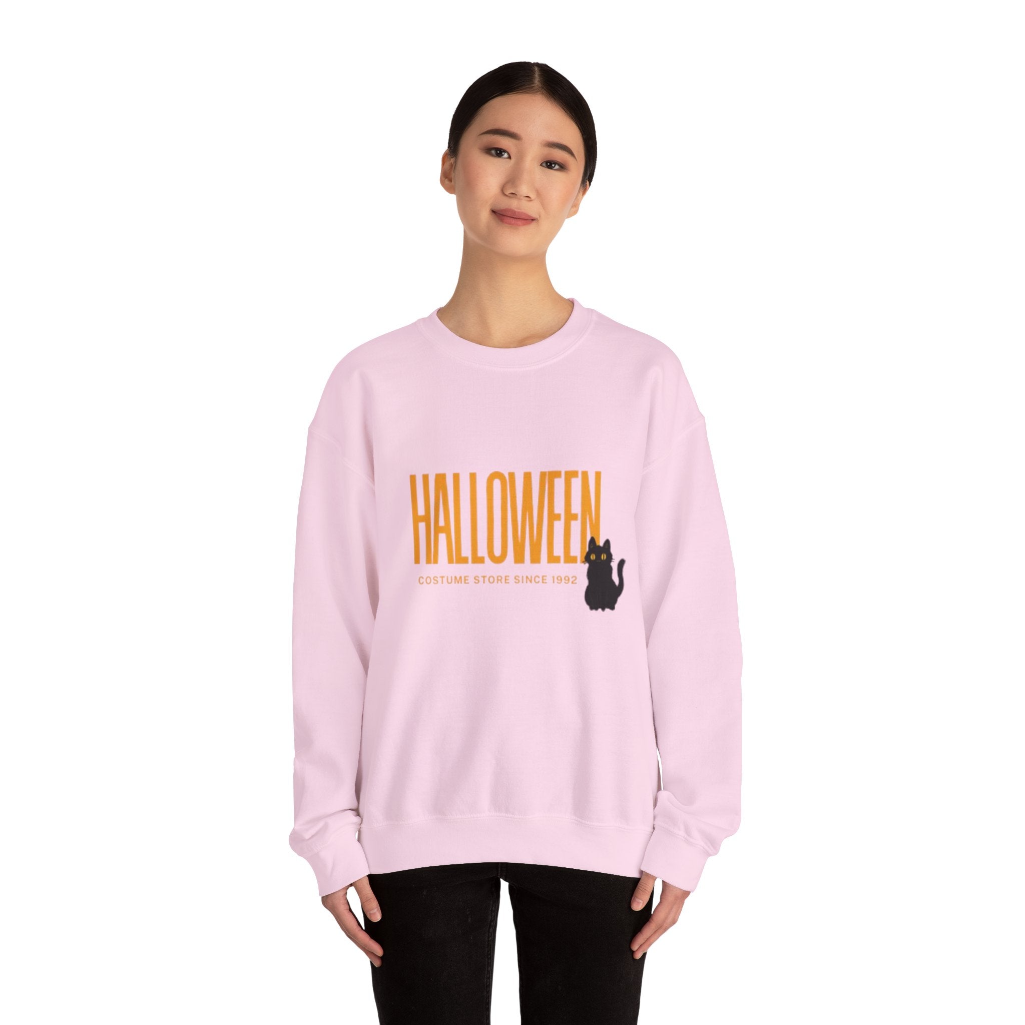 Halloween Cat Crewneck Sweatshirt, Unisex Fall Apparel, Cozy Halloween Sweater, Spooky Gift, October Fashion